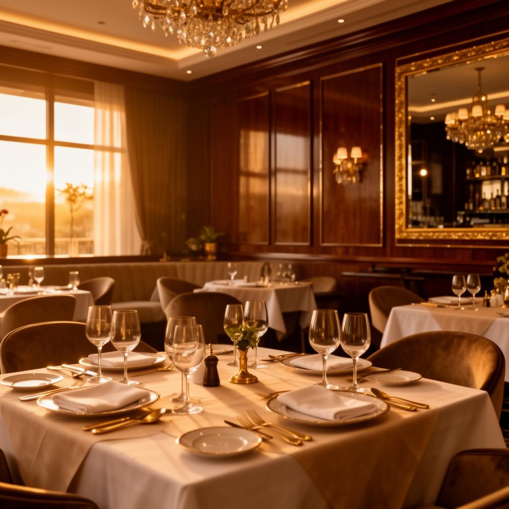 Refined restaurant interior at golden hour